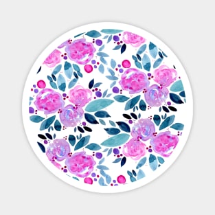 Watercolor flower bouquet pattern - pink and teal Magnet